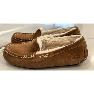 Ugg Slipper Womens Size 7 Ansley Chestnut Suede Wool Water-Resistant Slip On